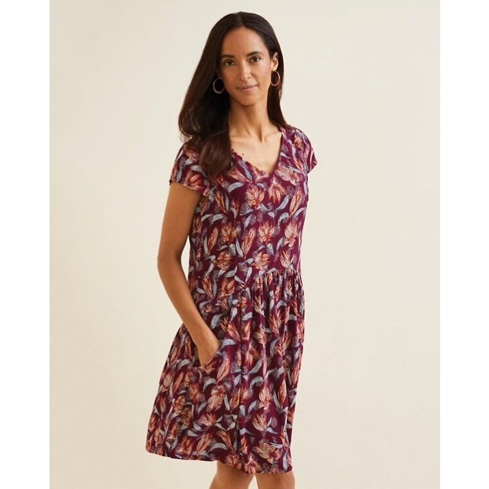 Garnet Hill Summer Day Dress Rust Red Floral Boho Cottage Pockets Womens 10?